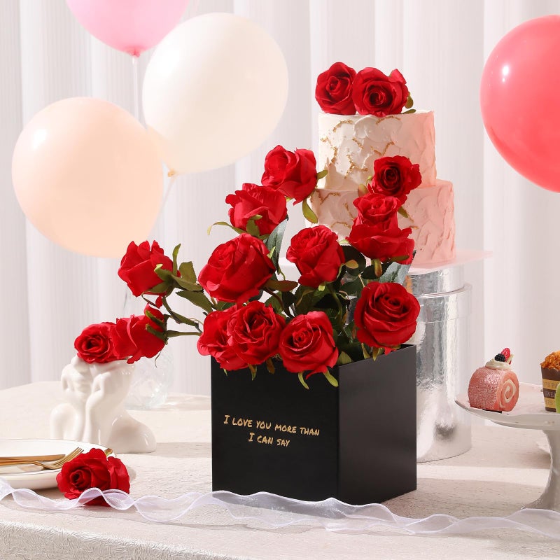 Tifuly 12 Pcs Red Roses Artificial Flowers,Realistic Long Stem Fake Silk Roses Bouquet for Party Home Wedding Centerpiece Office Decor - Image 5